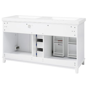 English Elm Video 60 Inch Freestanding Bathroom Vanity Dual Resin Sinks Soft Close Storage White N759S221759K