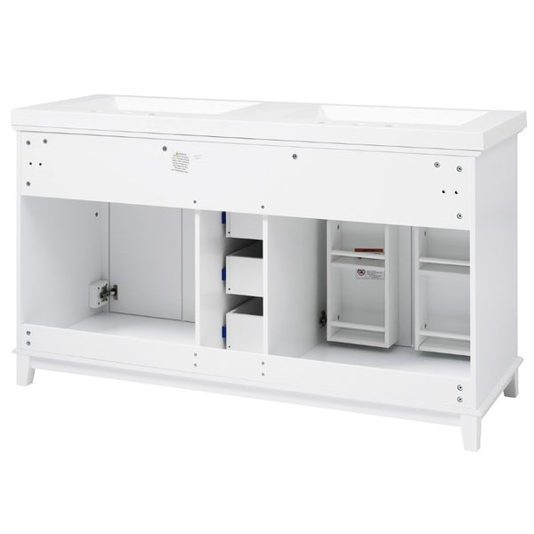 English Elm Video 60 Inch Freestanding Bathroom Vanity Dual Resin Sinks Soft Close Storage White N759S221759K
