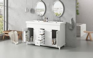 English Elm Video 60 Inch Freestanding Bathroom Vanity Dual Resin Sinks Soft Close Storage White N759S221759K