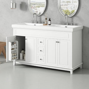 English Elm Video 60 Inch Freestanding Bathroom Vanity Dual Resin Sinks Soft Close Storage White N759S221759K