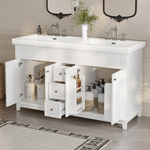 English Elm Video 60 Inch Freestanding Bathroom Vanity Dual Resin Sinks Soft Close Storage White N759S221759K