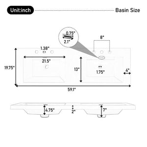 English Elm Video 60 Inch Freestanding Bathroom Vanity Dual Resin Sinks Soft Close Storage White N759S221759K