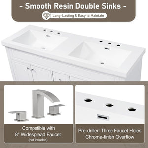 English Elm Video 60 Inch Freestanding Bathroom Vanity Dual Resin Sinks Soft Close Storage White N759S221759K