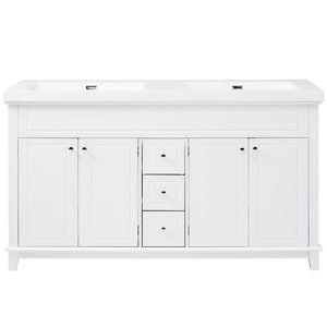 English Elm Video 60 Inch Freestanding Bathroom Vanity Dual Resin Sinks Soft Close Storage White N759S221759K