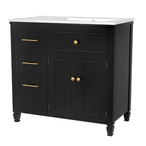 English Elm Video 36 Inch Bathroom Vanity with Ceramic Sink Soft Close Drawers Acacia Legs Gray Black N759S284623B