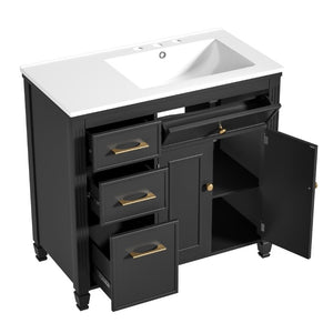 English Elm Video 36 Inch Bathroom Vanity with Ceramic Sink Soft Close Drawers Acacia Legs Gray Black N759S284623B