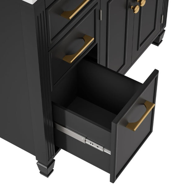 English Elm Video 36 Inch Bathroom Vanity with Ceramic Sink Soft Close Drawers Acacia Legs Gray Black N759S284623B