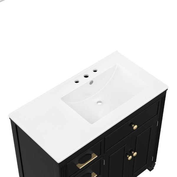 English Elm Video 36 Inch Bathroom Vanity with Ceramic Sink Soft Close Drawers Acacia Legs Gray Black N759S284623B