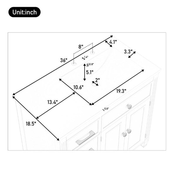 English Elm Video 36 Inch Bathroom Vanity with Ceramic Sink Soft Close Drawers Acacia Legs Gray Black N759S284623B