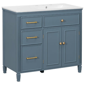 English Elm Video 36 Inch Bathroom Vanity with Ceramic Sink Soft Close Drawers Acacia Legs Gray Blue Gray N759S284623C