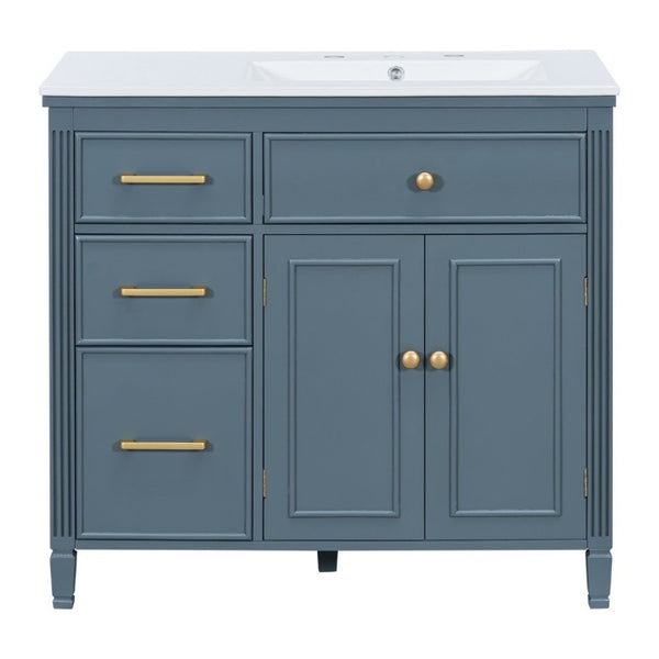 English Elm Video 36 Inch Bathroom Vanity with Ceramic Sink Soft Close Drawers Acacia Legs Gray Blue Gray N759S284623C