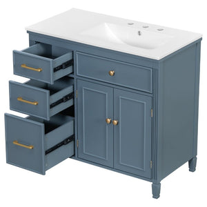 English Elm Video 36 Inch Bathroom Vanity with Ceramic Sink Soft Close Drawers Acacia Legs Gray Blue Gray N759S284623C