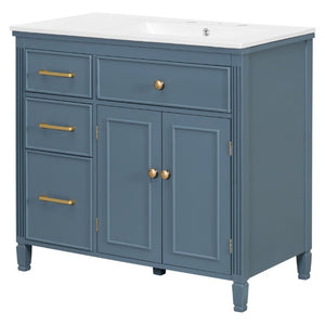 English Elm Video 36 Inch Bathroom Vanity with Ceramic Sink Soft Close Drawers Acacia Legs Gray Blue Gray N759S284623C