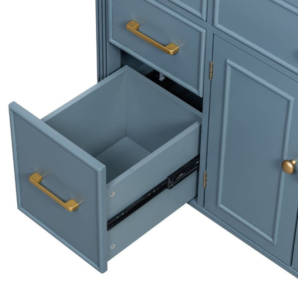 English Elm Video 36 Inch Bathroom Vanity with Ceramic Sink Soft Close Drawers Acacia Legs Gray Blue Gray N759S284623C