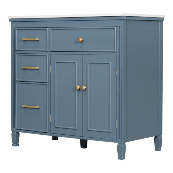 English Elm Video 36 Inch Bathroom Vanity with Ceramic Sink Soft Close Drawers Acacia Legs Gray Blue Gray N759S284623C
