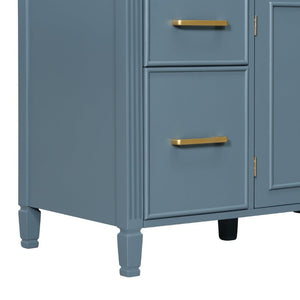 English Elm Video 36 Inch Bathroom Vanity with Ceramic Sink Soft Close Drawers Acacia Legs Gray Blue Gray N759S284623C