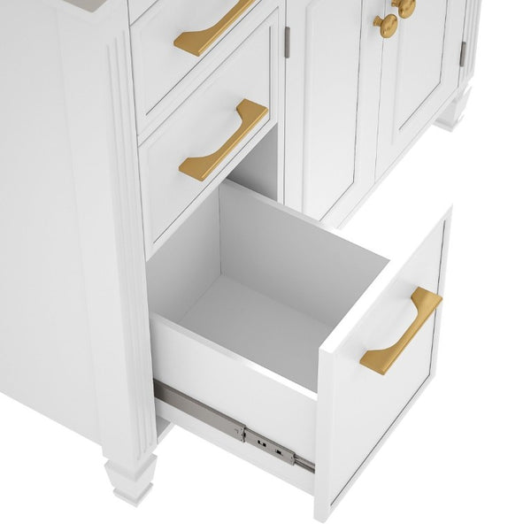 English Elm Video 36 Inch Bathroom Vanity with Ceramic Sink Soft Close Drawers Acacia Legs Gray White N759S284623K