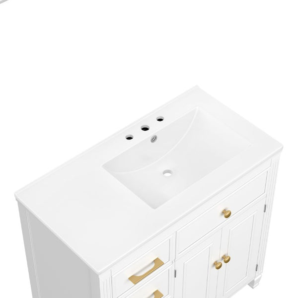 English Elm Video 36 Inch Bathroom Vanity with Ceramic Sink Soft Close Drawers Acacia Legs Gray White N759S284623K