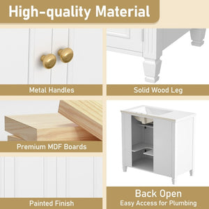 English Elm Video 36 Inch Bathroom Vanity with Ceramic Sink Soft Close Drawers Acacia Legs Gray White N759S284623K