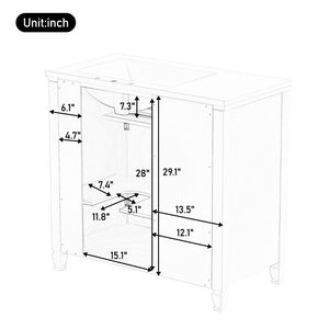 English Elm Video 36 Inch Bathroom Vanity with Ceramic Sink Soft Close Drawers Acacia Legs Gray White N759S284623K