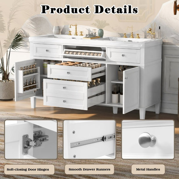 English Elm Video 30 Inch Freestanding Bathroom Vanity with Ceramic Sink and Rubberwood Legs in White 59.1 inches Solid Wood+MDF+Resin N759S459610K