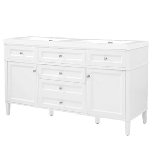 English Elm Video 30 Inch Freestanding Bathroom Vanity with Ceramic Sink and Rubberwood Legs in White 59.1 inches Solid Wood+MDF+Resin N759S459610K