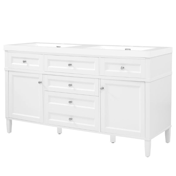 English Elm Video 30 Inch Freestanding Bathroom Vanity with Ceramic Sink and Rubberwood Legs in White 59.1 inches Solid Wood+MDF+Resin N759S459610K