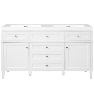 English Elm Video 30 Inch Freestanding Bathroom Vanity with Ceramic Sink and Rubberwood Legs in White 59.1 inches Solid Wood+MDF+Resin N759S459610K