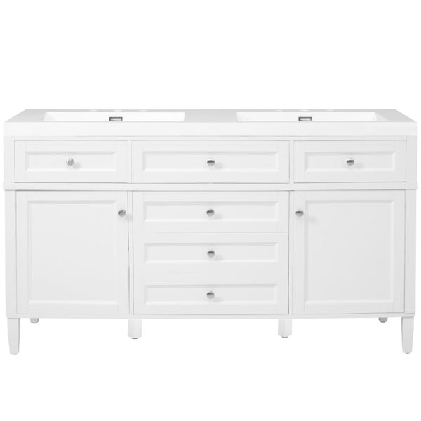 English Elm Video 30 Inch Freestanding Bathroom Vanity with Ceramic Sink and Rubberwood Legs in White 59.1 inches Solid Wood+MDF+Resin N759S459610K