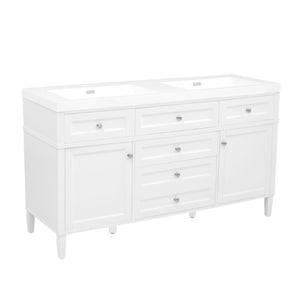 English Elm Video 30 Inch Freestanding Bathroom Vanity with Ceramic Sink and Rubberwood Legs in White 59.1 inches Solid Wood+MDF+Resin N759S459610K