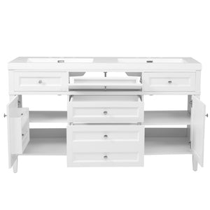 English Elm Video 30 Inch Freestanding Bathroom Vanity with Ceramic Sink and Rubberwood Legs in White 59.1 inches Solid Wood+MDF+Resin N759S459610K