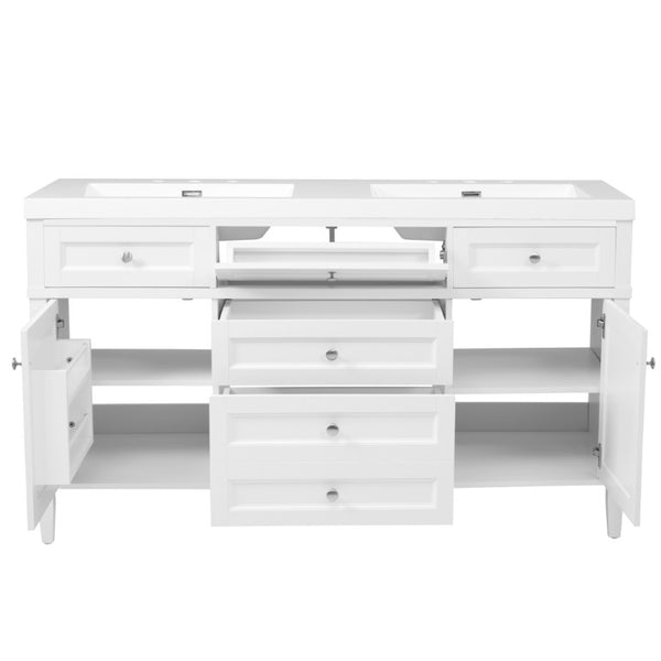 English Elm Video 30 Inch Freestanding Bathroom Vanity with Ceramic Sink and Rubberwood Legs in White 59.1 inches Solid Wood+MDF+Resin N759S459610K