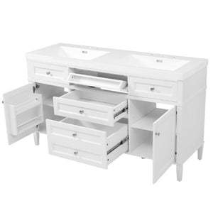 English Elm Video 30 Inch Freestanding Bathroom Vanity with Ceramic Sink and Rubberwood Legs in White 59.1 inches Solid Wood+MDF+Resin N759S459610K