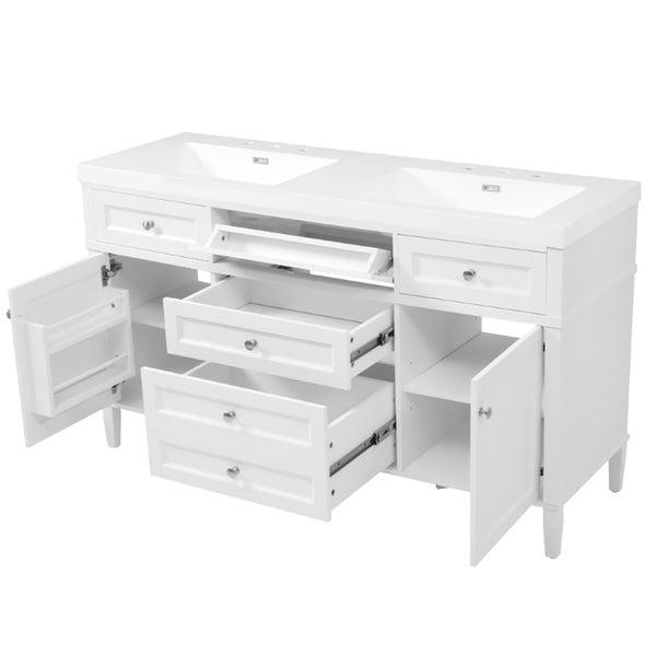 English Elm Video 30 Inch Freestanding Bathroom Vanity with Ceramic Sink and Rubberwood Legs in White 59.1 inches Solid Wood+MDF+Resin N759S459610K