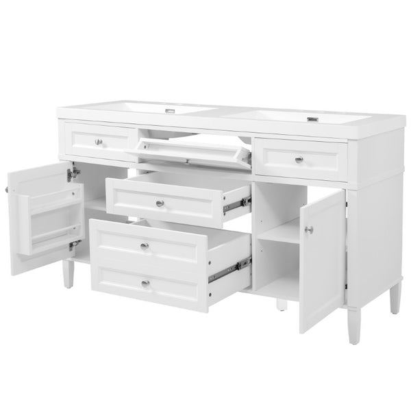 English Elm Video 30 Inch Freestanding Bathroom Vanity with Ceramic Sink and Rubberwood Legs in White 59.1 inches Solid Wood+MDF+Resin N759S459610K