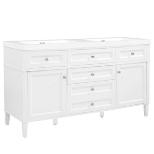 English Elm Video 30 Inch Freestanding Bathroom Vanity with Ceramic Sink and Rubberwood Legs in White 59.1 inches Solid Wood+MDF+Resin N759S459610K