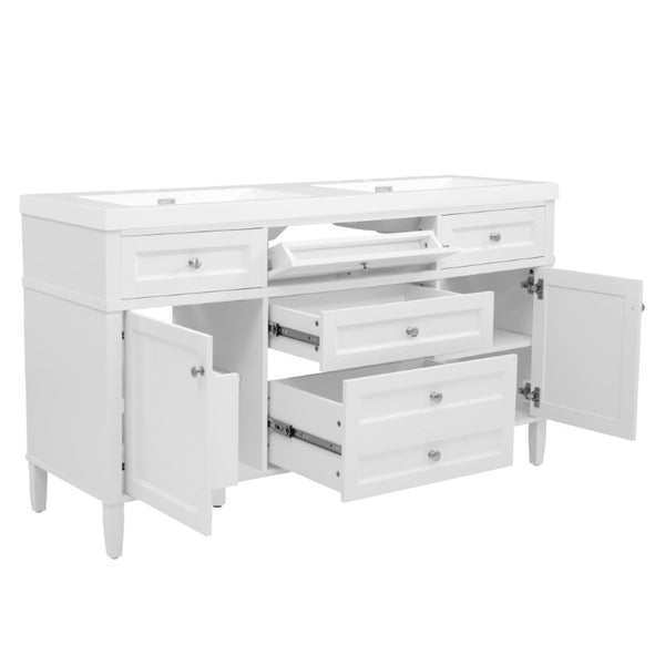 English Elm Video 30 Inch Freestanding Bathroom Vanity with Ceramic Sink and Rubberwood Legs in White 59.1 inches Solid Wood+MDF+Resin N759S459610K