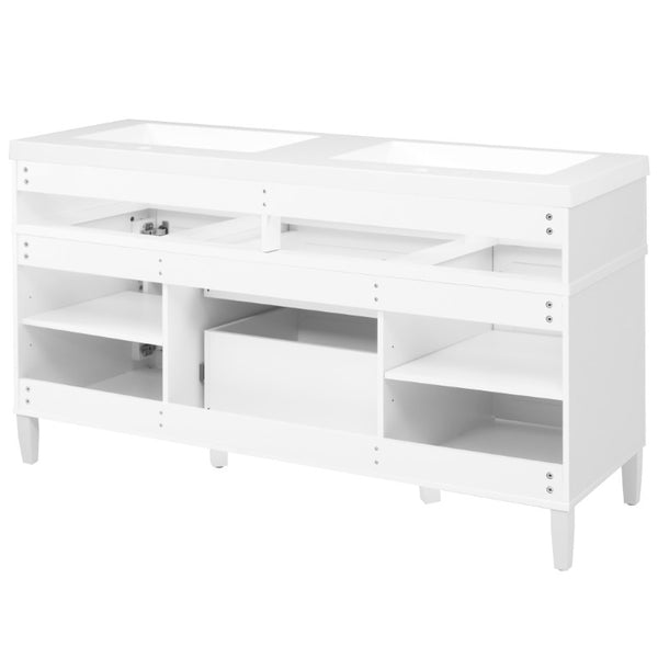English Elm Video 30 Inch Freestanding Bathroom Vanity with Ceramic Sink and Rubberwood Legs in White 59.1 inches Solid Wood+MDF+Resin N759S459610K