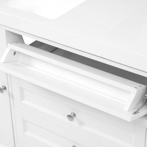 English Elm Video 30 Inch Freestanding Bathroom Vanity with Ceramic Sink and Rubberwood Legs in White 59.1 inches Solid Wood+MDF+Resin N759S459610K