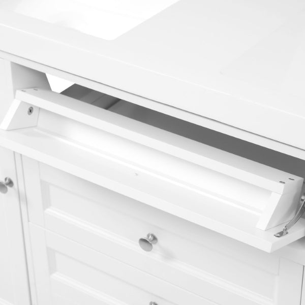 English Elm Video 30 Inch Freestanding Bathroom Vanity with Ceramic Sink and Rubberwood Legs in White 59.1 inches Solid Wood+MDF+Resin N759S459610K