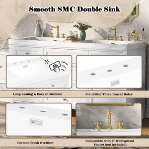 English Elm Video 30 Inch Freestanding Bathroom Vanity with Ceramic Sink and Rubberwood Legs in White 59.1 inches Solid Wood+MDF+Resin N759S459610K