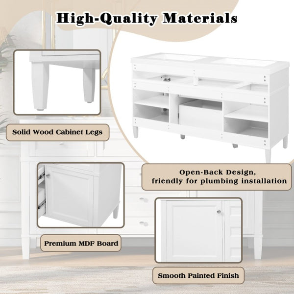 English Elm Video 30 Inch Freestanding Bathroom Vanity with Ceramic Sink and Rubberwood Legs in White 59.1 inches Solid Wood+MDF+Resin N759S459610K
