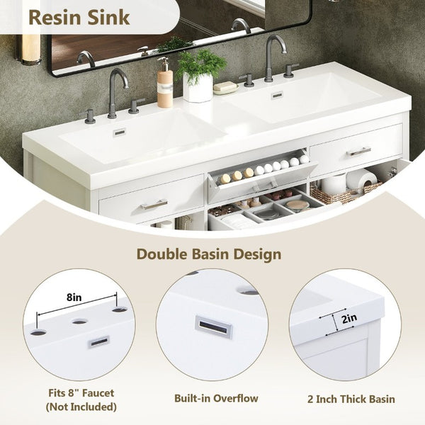 English Elm Video 30 Inch Freestanding Bathroom Vanity with Ceramic Sink and Rubberwood Legs in White 59.1 inches MDF,Resin N759S459611K