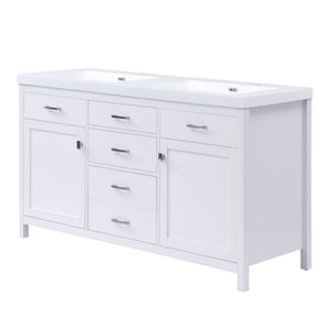 English Elm Video 30 Inch Freestanding Bathroom Vanity with Ceramic Sink and Rubberwood Legs in White 59.1 inches MDF,Resin N759S459611K