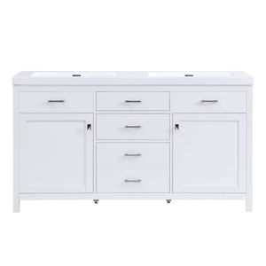 English Elm Video 30 Inch Freestanding Bathroom Vanity with Ceramic Sink and Rubberwood Legs in White 59.1 inches MDF,Resin N759S459611K