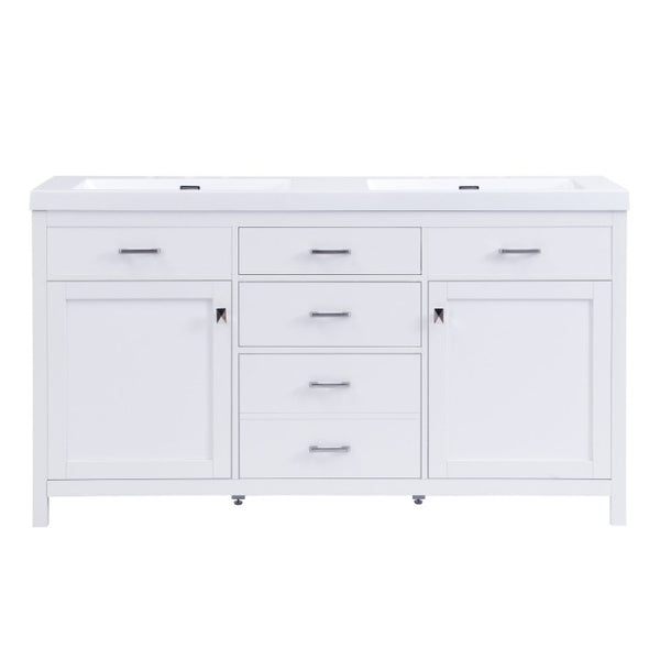English Elm Video 30 Inch Freestanding Bathroom Vanity with Ceramic Sink and Rubberwood Legs in White 59.1 inches MDF,Resin N759S459611K