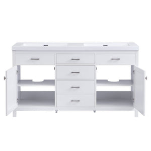 English Elm Video 30 Inch Freestanding Bathroom Vanity with Ceramic Sink and Rubberwood Legs in White 59.1 inches MDF,Resin N759S459611K