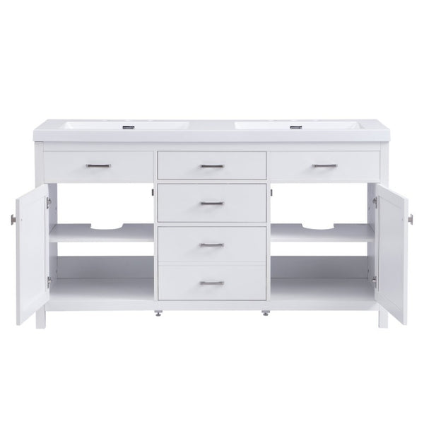 English Elm Video 30 Inch Freestanding Bathroom Vanity with Ceramic Sink and Rubberwood Legs in White 59.1 inches MDF,Resin N759S459611K