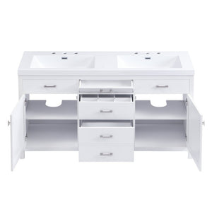 English Elm Video 30 Inch Freestanding Bathroom Vanity with Ceramic Sink and Rubberwood Legs in White 59.1 inches MDF,Resin N759S459611K