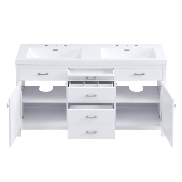 English Elm Video 30 Inch Freestanding Bathroom Vanity with Ceramic Sink and Rubberwood Legs in White 59.1 inches MDF,Resin N759S459611K